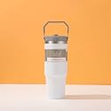 900ml Stainless Steel Tumbler with Handle & Straw, Double Wall Vacuum Insulated Leakproof Travel Mug for Hot & Cold Drinks, Gym, Office, Travel, Men, Women. (White)