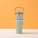 900ml Stainless Steel Tumbler with Handle & Straw, Double Wall Vacuum Insulated Leakproof Travel Mug for Hot & Cold Drinks, Gym, Office, Travel, Men, Women. (Green)