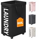 Optish 90L Laundry Basket with Wheels, Rolling Hamper with Removable Bag
