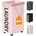 Optish 90L Laundry Basket with Wheels, Rolling Hamper with Removable Bag