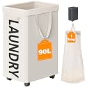 Optish 90L Laundry Basket with Wheels, Rolling Hamper with Removable Bag