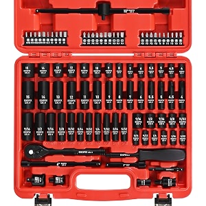 90pcs 1434 drive impact socket set metric 4-15mm and standard sae size 53234-91634 with 72-teeth ratchet screwdriver bit set mechanics tool kit for home use and automotive repair