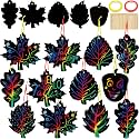 90shine 70 Sets Fall Crafts for Kids Black Scratch Autumn Leaves Arts