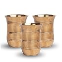 Pure Brass Glass | Plain Puja Glass | Brass Tumbler | Water Plain Brass Glass Set | Brass Utensils | Pital Glass Homeware Hotelware Dinnerware Serveware Home &amp; Kitchen Items (2.9 Inches, 3)