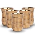 Pure Brass Glass | Plain Puja Glass | Brass Tumbler | Water Plain Brass Glass Set | Brass Utensils | Pital Glass Homeware Hotelware Dinnerware Serveware Home &amp; Kitchen Items (2.9 Inches, 5)