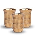 Pure Brass Glass | Plain Puja Glass | Brass Tumbler | Water Plain Brass Glass Set | Brass Utensils | Pital Glass Homeware Hotelware Dinnerware Serveware Home &amp; Kitchen Items (2.6 Inches, 3)