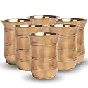 Pure Brass Glass | Plain Puja Glass | Brass Tumbler | Water Plain Brass Glass Set | Brass Utensils | Pital Glass Homeware Hotelware Dinnerware Serveware Home &amp; Kitchen Items (4 Inches, 6)