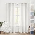 92 Inches Long Modern Farmhouse Linen Curtains for Living Room Rod Pocket Back Tab Sheer Ivory Off White Curtains Neutral Cream Drapes for Bedroom Dining Room, 92 Length 2 Panel Set