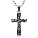 925 Sterling Silver Cross Necklace for Men - Oxidized/14K Gold/Silver Plated Hammered Cross Pendant Vintage Birthday Jewelry Gifts for Men Husband Boyfriend