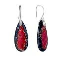 925 Sterling Silver Natural Imperial Jasper Dangle Drop Earrings, Waterdrop Shape, Boho Style
