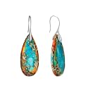 925 Sterling Silver Natural Imperial Jasper Dangle Drop Earrings, Waterdrop Shape, Boho Style