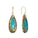 925 Sterling Silver Natural Imperial Jasper Dangle Drop Earrings, Waterdrop Shape, Boho Style