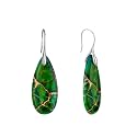 925 Sterling Silver Natural Imperial Jasper Dangle Drop Earrings, Waterdrop Shape, Boho Style
