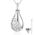925 Sterling Silver Urn Cremation Ashes Memorial Keepsake Teardrop Eternity Memorial Pendant Mom Dad Jewelry for Women