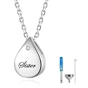 925 Sterling Silver Urn Cremation Ashes Memorial Keepsake Teardrop Eternity Memorial Pendant Mom Dad Jewelry for Women