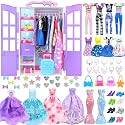 92Pcs Clothes and Accessories With Closet for 11.5 Inch Doll Fashion Design Kit - Dress Up Including Outfits, Tops, Pants, Shoes, Hangers, Bags, Necklaces - Girls Toy Gifts