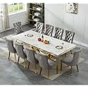 94.5" Large Marble Dining Table Set for 10, Luxury White Gold Kitchen Table with 10 Grey Velvet Dining Chairs, Modern Fuax Marble 11-Piece Dining Room Table Set for 10 w/Stainless Steel U-Base