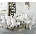 94.5" Large Marble Dining Table Set for 6, Luxury White Silver Kitchen Table with 6 Beige Velvet Tufted Chairs, Modern Fuax Marble 7-Piece Dining Room Table Set for 6 w/Stainless Steel U-Base