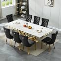 94.5" Large Marble Dining Table Set for 8, Luxury White Gold Kitchen Table with 8 Black Velvet Dining Chairs, Modern Fuax Marble 9-Piece Dining Room Table Set for 8 w/Stainless Steel U-Base