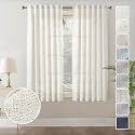 Natural Short Linen Textured Curtains 45 Inch Length for Kitchen Bathroom Windows 2 Panels Set Back Tab Farmhouse Boho Light Filtering Semi Sheer Curtains for Small Window Cafe Basement, Cream