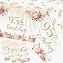 95th Birthday Decorations Tablecloth, 3Pcs Rose Gold 95th Birthday Tablecloth Rectangular Plastic 95th Happy Birthday Decorations for Women,70.8 * 42.5inch