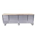 IDEALHOUSE 96 inch Rolling Tool Chest, Garage Workbench with 24 Drawers, Solid Rubber Wood Top &amp; with Wheels Lock Key Locking, Mobile Workstation Tool Cabinet for Workshop Storage