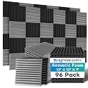 96 Pack Acoustic Foam Panels, 1 X 12 X 12 Inches Sound Proof Foam Panels for Walls, High Density Acoustic Panels Sound Absorbing, Black Grey Noise Cancelling Studio Wedges (NOT Include Adhesive)