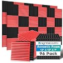 96 Pack Sound Proof Foam Panels for Walls, 1 X 12 X 12 Inches Acoustic Foam Panels, High Density Acoustic Panels Sound Absorbing, Noise Cancelling Studio Wedges Red + Black (NOT INCLUDE ADHESIVE)