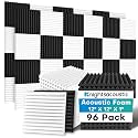 96 Pack Sound Proof Foam Panels for Walls, 1 X 12 X 12 Inches Acoustic Foam Panels, High Density Acoustic Panels Sound Absorbing, Black White Noise Cancelling Studio Wedges (NOT INCLUDE ADHESIVE)