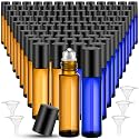 96 Pcs 10ml Perfume Oil Roller Bottles, Essential, Amber, Blue