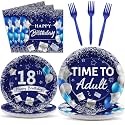 96 Pcs 18th Birthday Party Plates and Napkins Party Supplies Time To Adult 18 Years Old Plates Birthday Tableware Set Blue Silver Happy 18th Decorations Favors for Boys Girls Serves 24