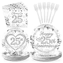 96 Pcs 25th Wedding Anniversary Decorations, Serves 24