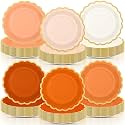 96 Pcs Beige-orange Peach Fall Paper Plates 9 Inch Gradient Scalloped Paper Disposable Dinner Dessert Plates for Birthday Wedding Bridal Party Supplies, 6 Colors