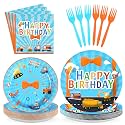 96 Pcs Blue Orange Cartoon Party Decorations for Boys Girls Serves 24