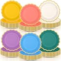 96 Pcs Boho Rainbow Paper Plates 9 Inch Colorful Scalloped Paper Plates Disposable Dinner Dessert for Birthday Wedding Bridal Party Supplies, 6 Colors