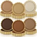 96 Pcs Brown Paper Plates 9 Inch Gradient Brown Scalloped Paper Disposable Dinner Dessert Plates for Birthday Wedding Bridal Party Supplies, 6 Colors