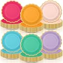 96 Pcs Candy Rainbow Paper Plates 9 Inch Scalloped