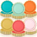 96 Pcs Colorful Coral Paper Plates 9 Inch Pastel Rainbow Scalloped Paper Plates Disposable Dinner Dessert for Birthday Wedding Bridal Party Supplies, 6 Colors