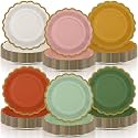96 Pcs Colorful Paper Plates 9 Inch Boho Vintage Scalloped Paper Disposable Dinner Dessert Plates for Birthday Wedding Bridal Party Supplies, 6 Colors