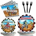96 Pcs Dirt Bike Motocross Party Tableware Set - Serves 24, Includes Plates, Napkins, Decorations for Boys' Birthday or Baby Shower