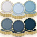 96 Pcs Dusty Blue Paper Plates 9 Inch Scalloped