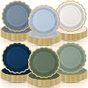 96 Pcs Dusty Blue Sage Green Paper Plates 9 Inch Scalloped