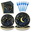 96 Pcs Gold Star Moon Party Decorations, Serves 24