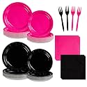 96 Pcs Hot Pink and Black Birthday Decorations, Serves 24