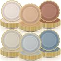96 Pcs Morandi Color Paper Plates 9 Inch Pastel Scalloped Disposable Colored Boho Dinner Dessert Paper Plates for Birthday Wedding Bridal Party Supplies, 6 Colors