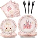 gisgfim 96 Pcs Princess Party Plates and Napkins Party Supplies Pink Floral Princess Parties Tableware Set Princesses Parties Decorations Favors for Girls Birthday Baby Shower Serves 24