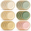 96 Pcs Sage Green and Pink Paper Plates 9 Inch Scalloped