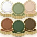 96 Pcs Sage Paper Plates 9 Inch Scalloped Woodland