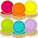 96 Pcs Sage Paper Plates 9 Inch Scalloped Neon Colorful