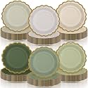 96 Pcs Sage Paper Plates 9 Inch Scalloped